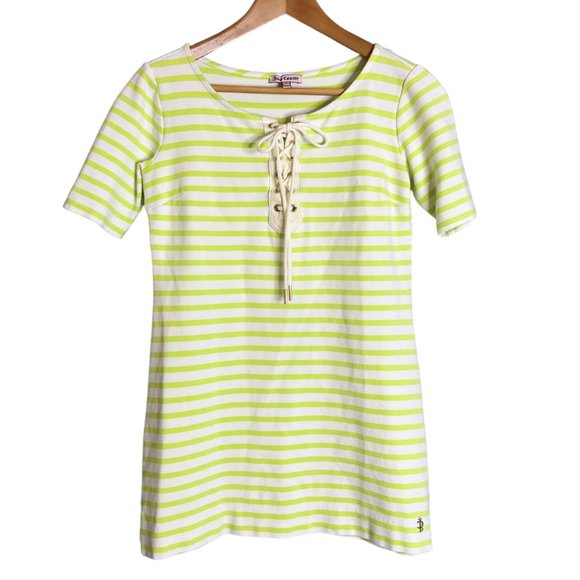 Juicy Couture Lime Green White Mini Dress Lace Up Tunic Size Small TShirt Dress - Picture 3 of 12